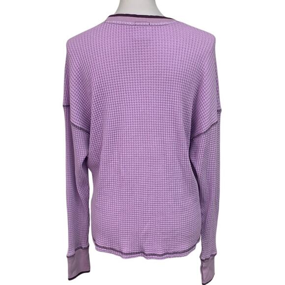 New Offline by Aerie Womens Small Cotton Blend Waffled Long Sleeve Crew Neck Top - Picture 4 of 7